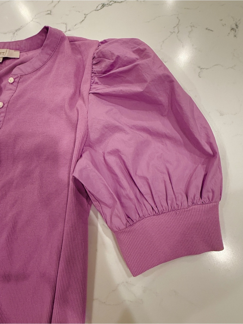 LOFT Lilac Button-Front Ribbed Top size medium - Picture 3 of 5